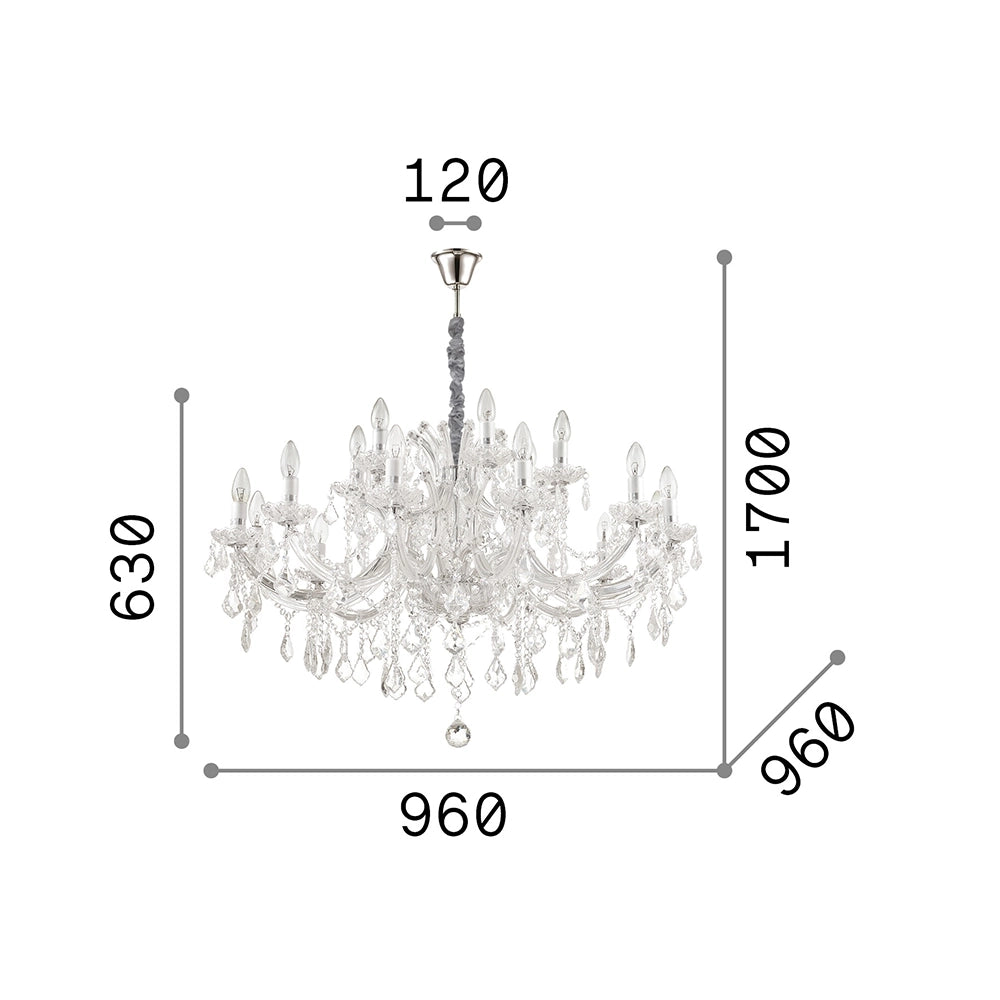 Lampadario Classico Napoleon Metallo-Cristallo Oro 18 Luci E14