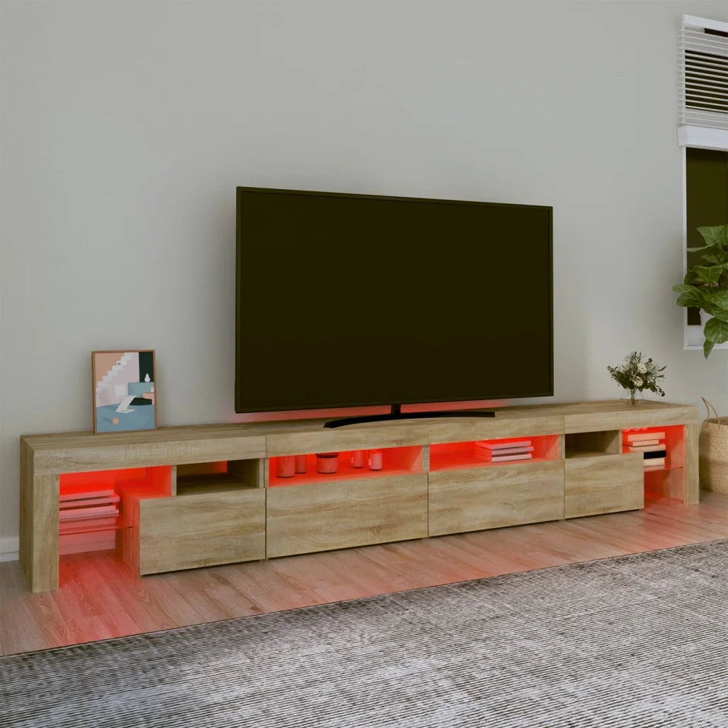 Mobile Porta TV con Luci LED-Credenza TV Rovere Sonoma 260x36,5x40 cm