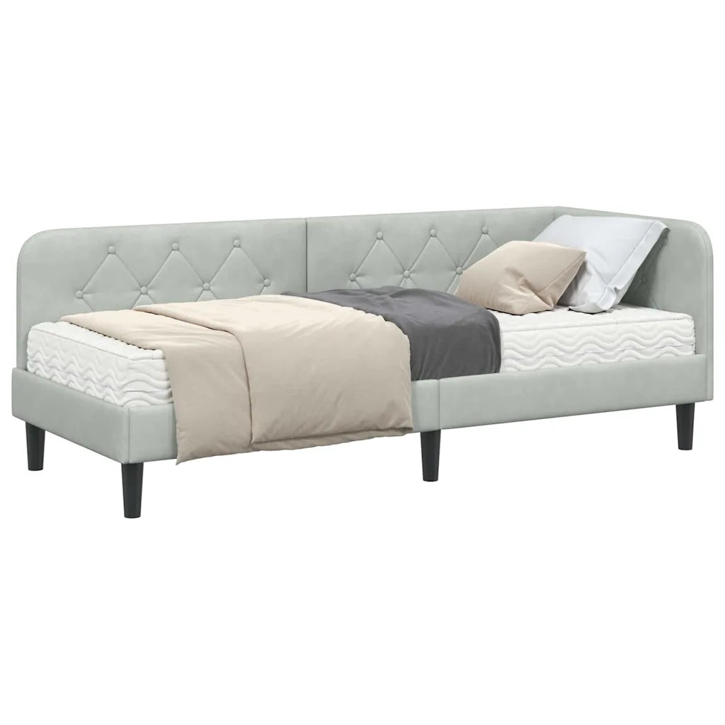 Cornice del letto ad angolo Grigio chiaro 80 x 200 cm Velluto