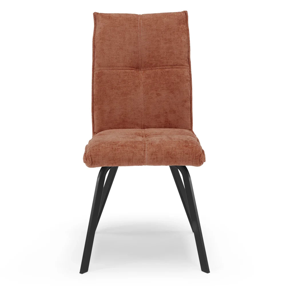 Sedia imbottita per sala da pranzo LETIZIA, design moderno, gambe robuste in metallo, rivestimento in tessuto spesso e idrorepellente effetto tridimensionale, colore Terra