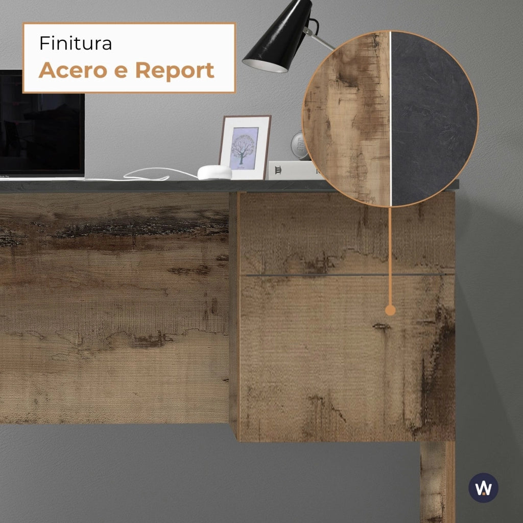 WHOUS Scrivania Easy 1 anta e 1 cassetto acero e report 110x50x75 cm