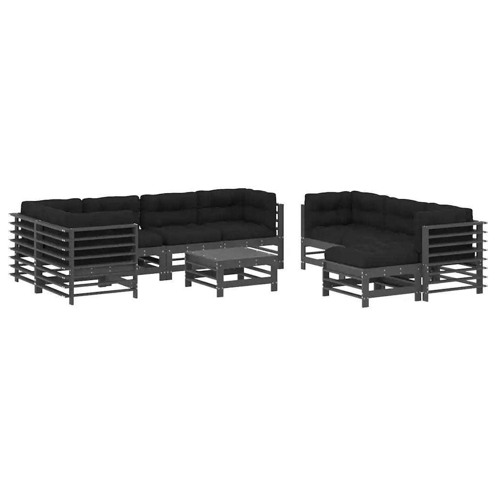 Set Divani da Giardino 10 pz con Cuscini Legno Massello Grigio 3186097