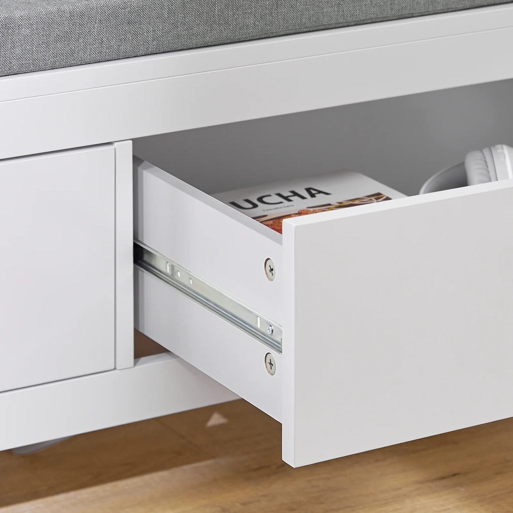Cassapanca Bianca Contenitore Panca camere da Letto Seduta con Cuscino 2 cassetti con Guide Bianco L100*P40*A40cm FSR74-W