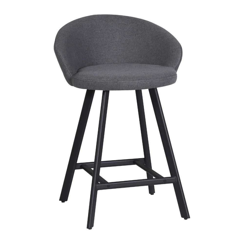 Sgabello Saki con seduta imbottita in tessuto grigio e gambe nere – Comfort compatto per ambienti moderni