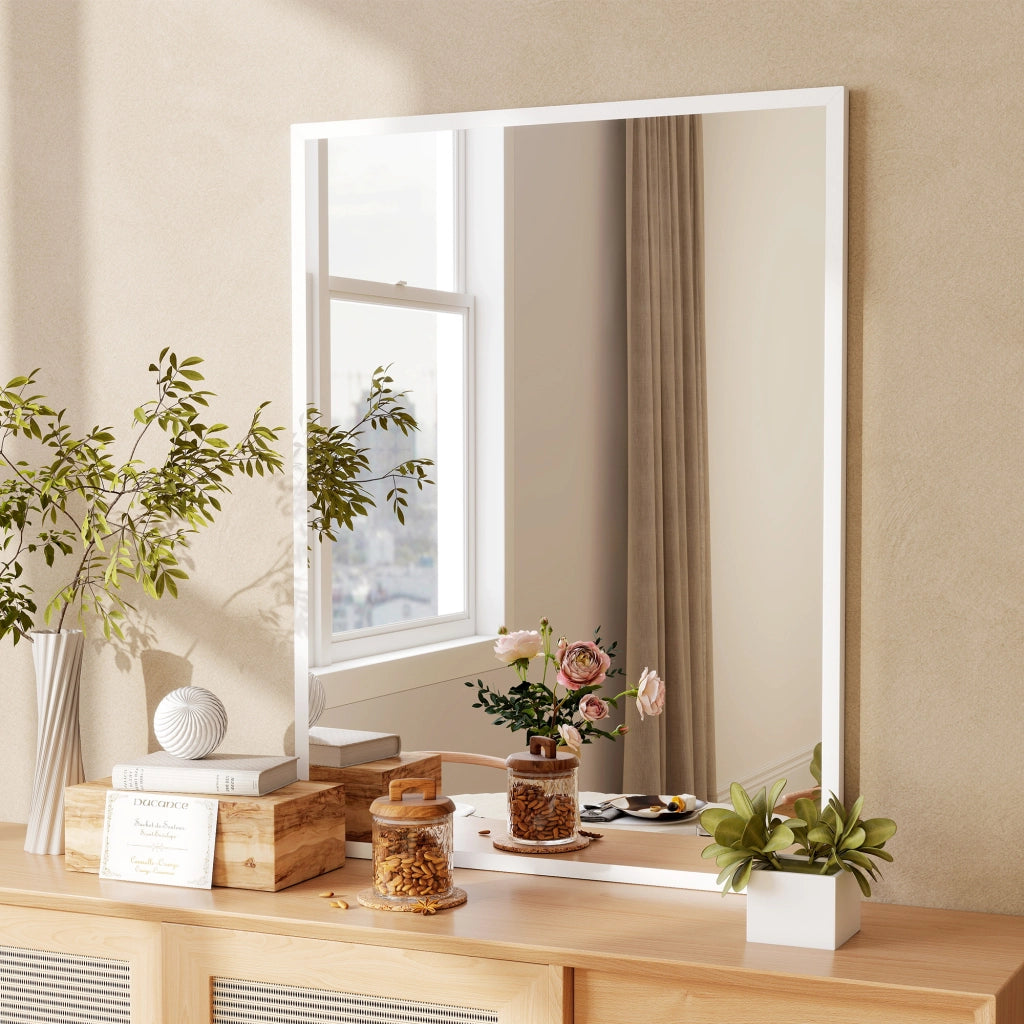 Specchio da parete rettangolare 90x70 cm ¨C zephmum ¨C bianco, legno