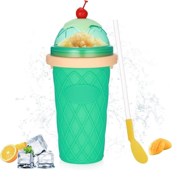 Faccia Slushy con Materiale Siliconico con Manico a Presa e 2-in-1 Cestello e Cucchiaio - Verde Chloro