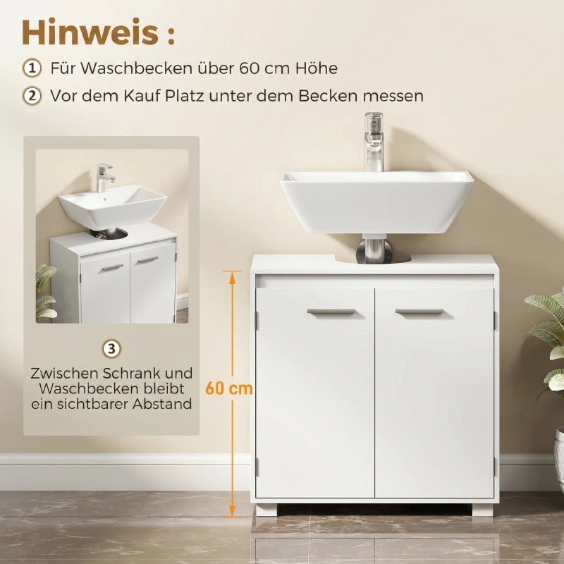 Mobiletto da bagno moderno autoportante con incavo a forma di U, ripiano regolabile, bianco