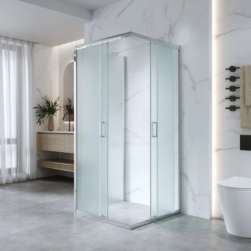 Box Doccia 3 Lati 80x80x80 Cm H185 cm vetro Opaco 6 mm Apertura Scorrevole| Kiro