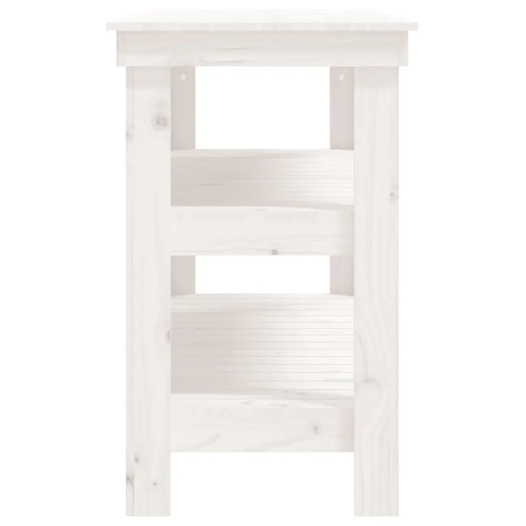 Banco da Lavoro Bianco 110,5x50x80 cm in Legno Massello di Pino 823645