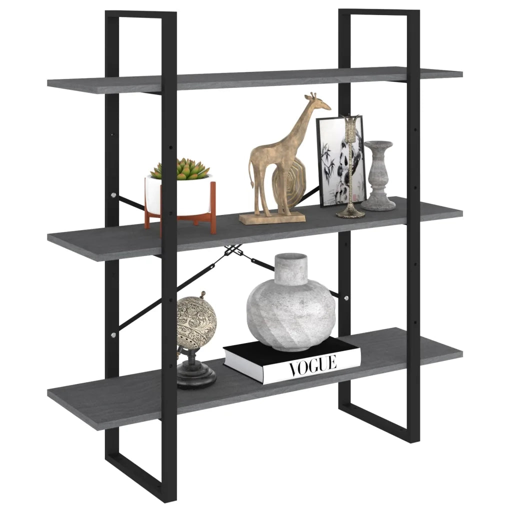 Libreria a 3 Ripiani Grigia 100x30x105 cm in Massello di Pino 806554