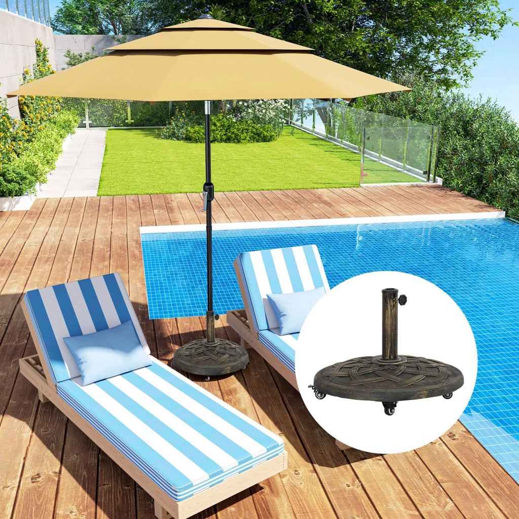 Base per Ombrellone da 20 kg Rotonda con Ruote e Freni in Resina Bronzo