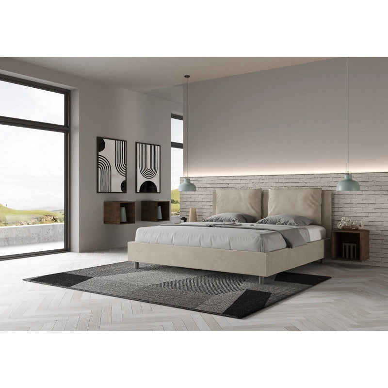 Letto imbottito Matrimoniale 180x200 cm Antea - Con rete,Microfibra,Sabbia