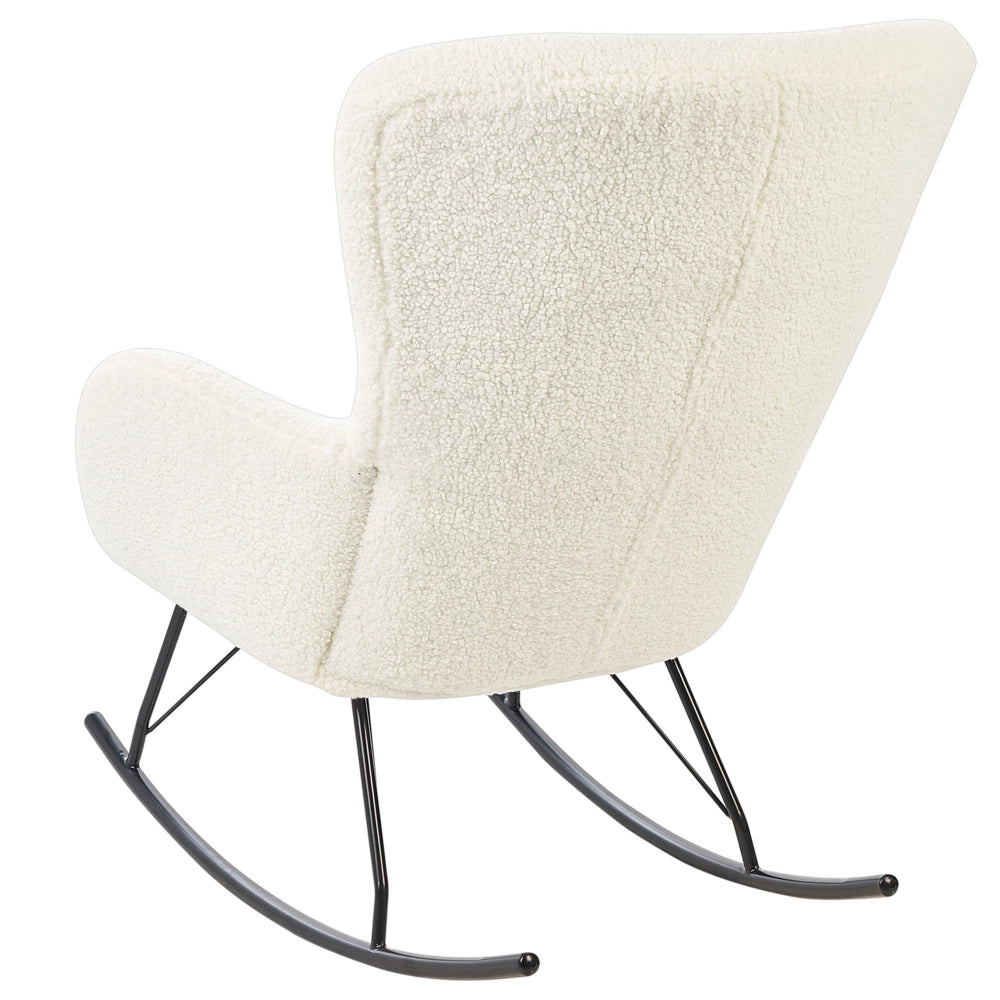 Sedia a dondolo Tessuto poliestere boucle bianco e nero Rivestimento gambe in metallo Pattini Design tradizionale retrò