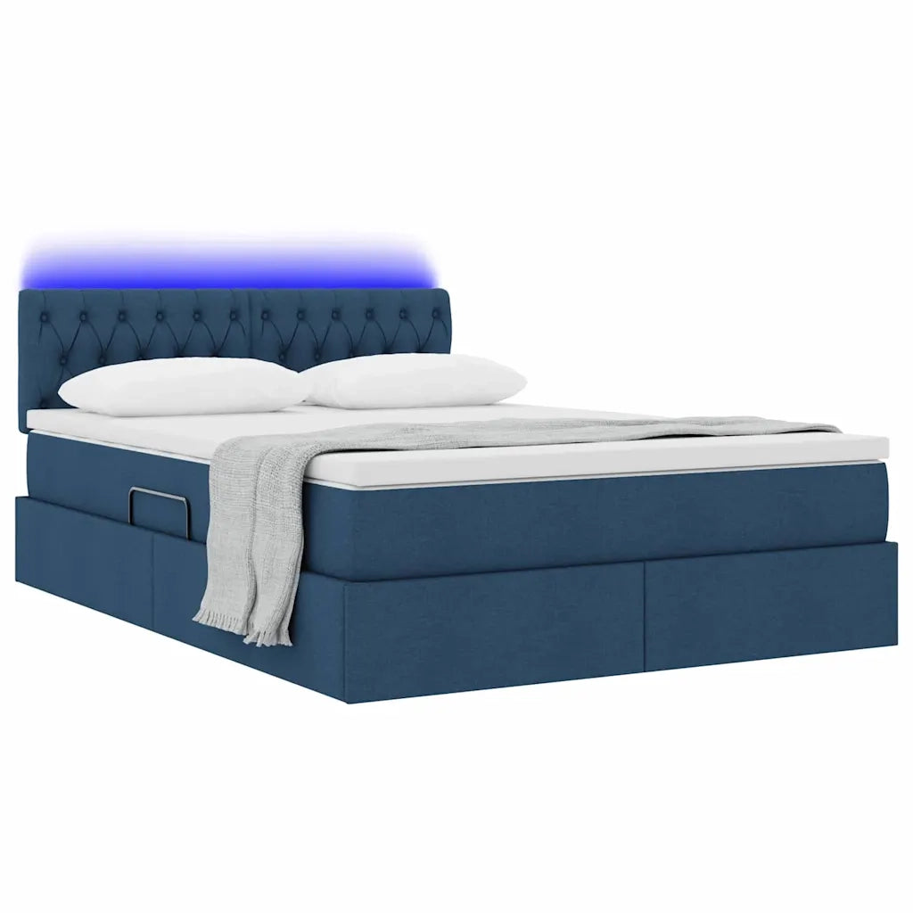 Letto con contenitore e LED con led Blu 140 x 190 cm Tessuto 3371210