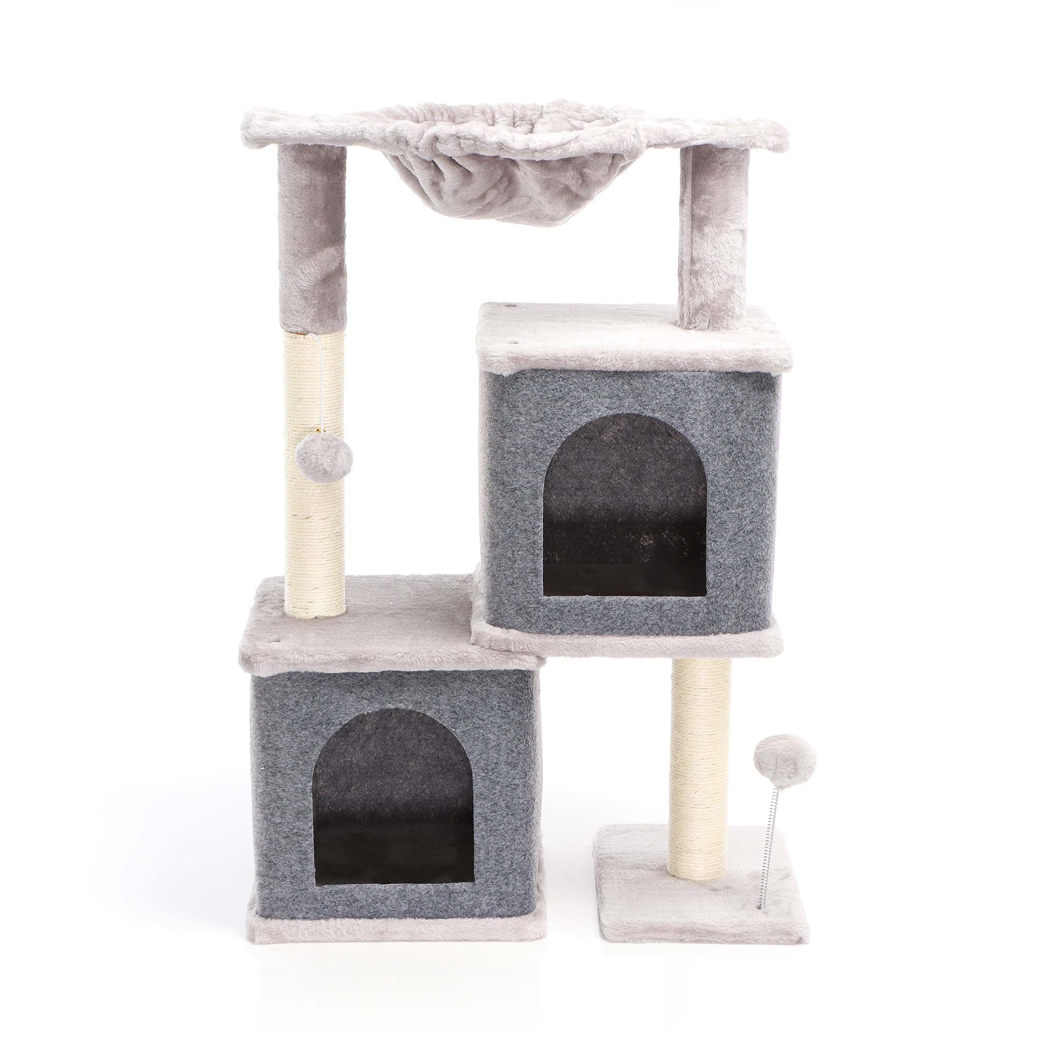 Fudajo Albero tiragraffi grigio con sisal 81cm Con 2 nicchie chiuse Casette Per gatti