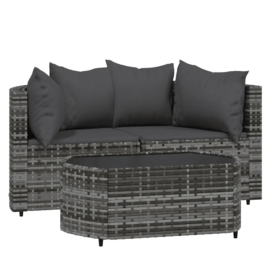 Set Divani da Giardino 3 pz con Cuscini in Polyrattan Grigio 319775