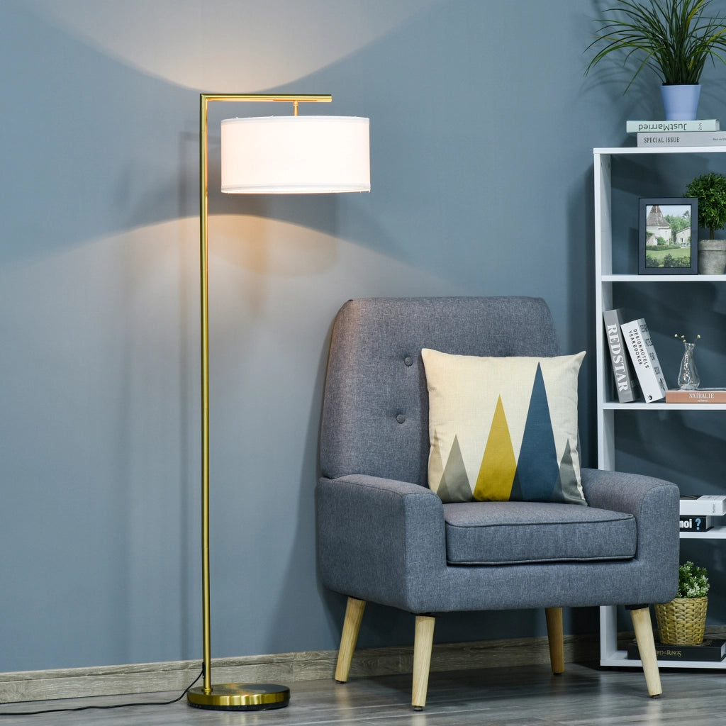 Lampada da terra ¨C zephmum ¨C bianco, oro, tessuto, 47x37x153 cm