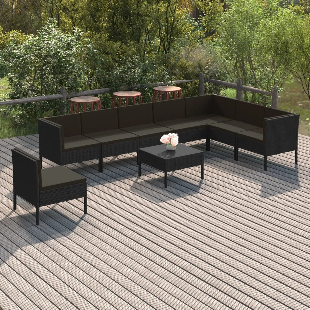 Set Divani da Giardino 9 pz con Cuscini in Polyrattan Nero cod mxl 38364