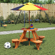 Tavolo Picnic per 4 Bambini con Ombrellone Rotondo Legno Abete 3281623