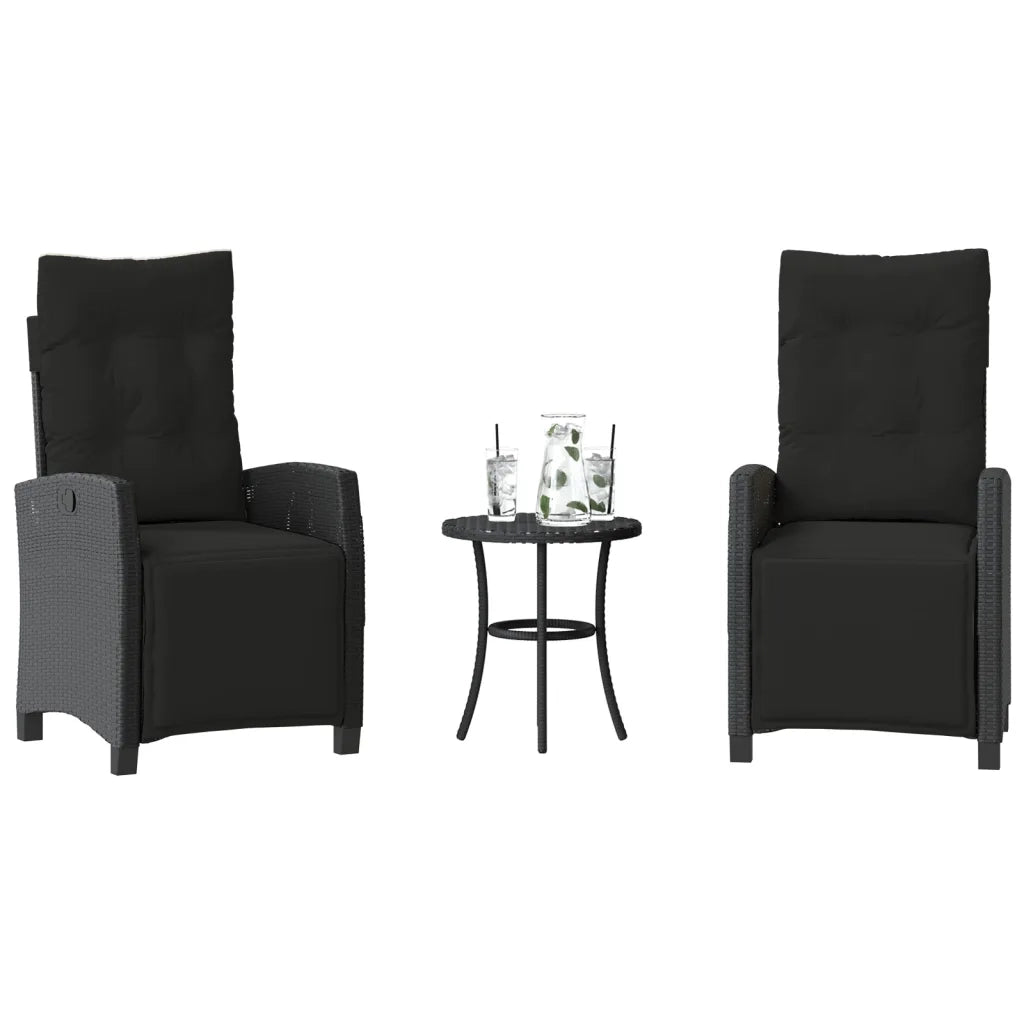 Set da Bistr¨° 3 pz | Set Salotto da Giardino con Cuscini Nero in Polyrattan