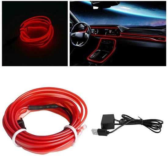 Illuminazione Ambientale per Auto - Flessibile e Resistente all'Acqua - Rosso - Illuminazione Interna - Efficace in termini di Consumo Energetico - Adatto a tutte le Auto...