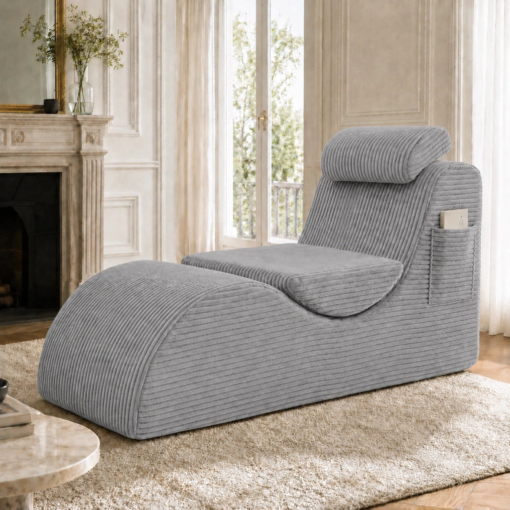 POLTRONA Singola Ergonomica 160x66x90 cm Velluto a coste Grigio Chiaro