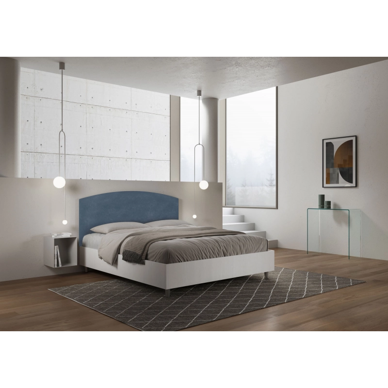 Letto Matrimoniale 160x190 cm struttura bianco frassino testata Antilia - Contenitore,Microfibra,Blu
