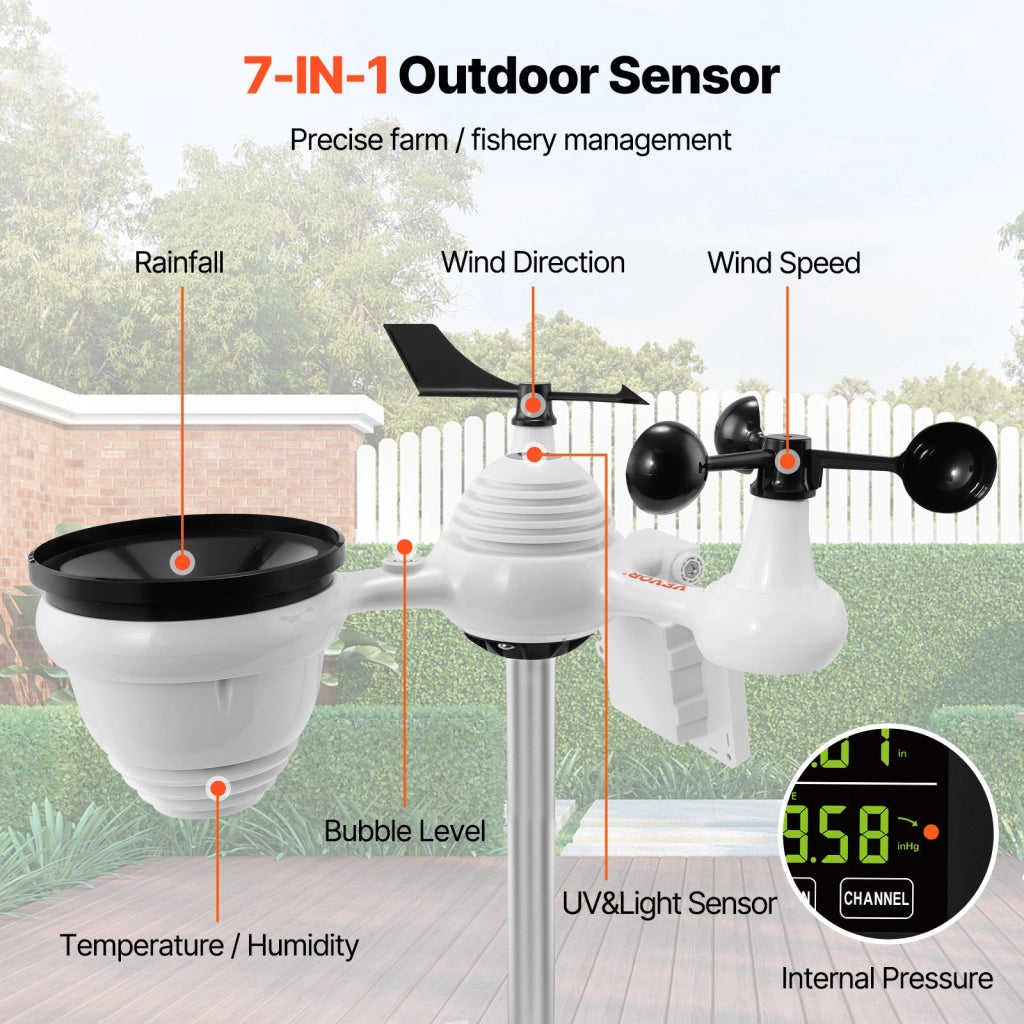 Stazione Meteorologica Solare WiFi YT60234 Schermo a Colori 19 cm Sensore 7 in 1 da Esterno IPX6 per Casa e Giardino