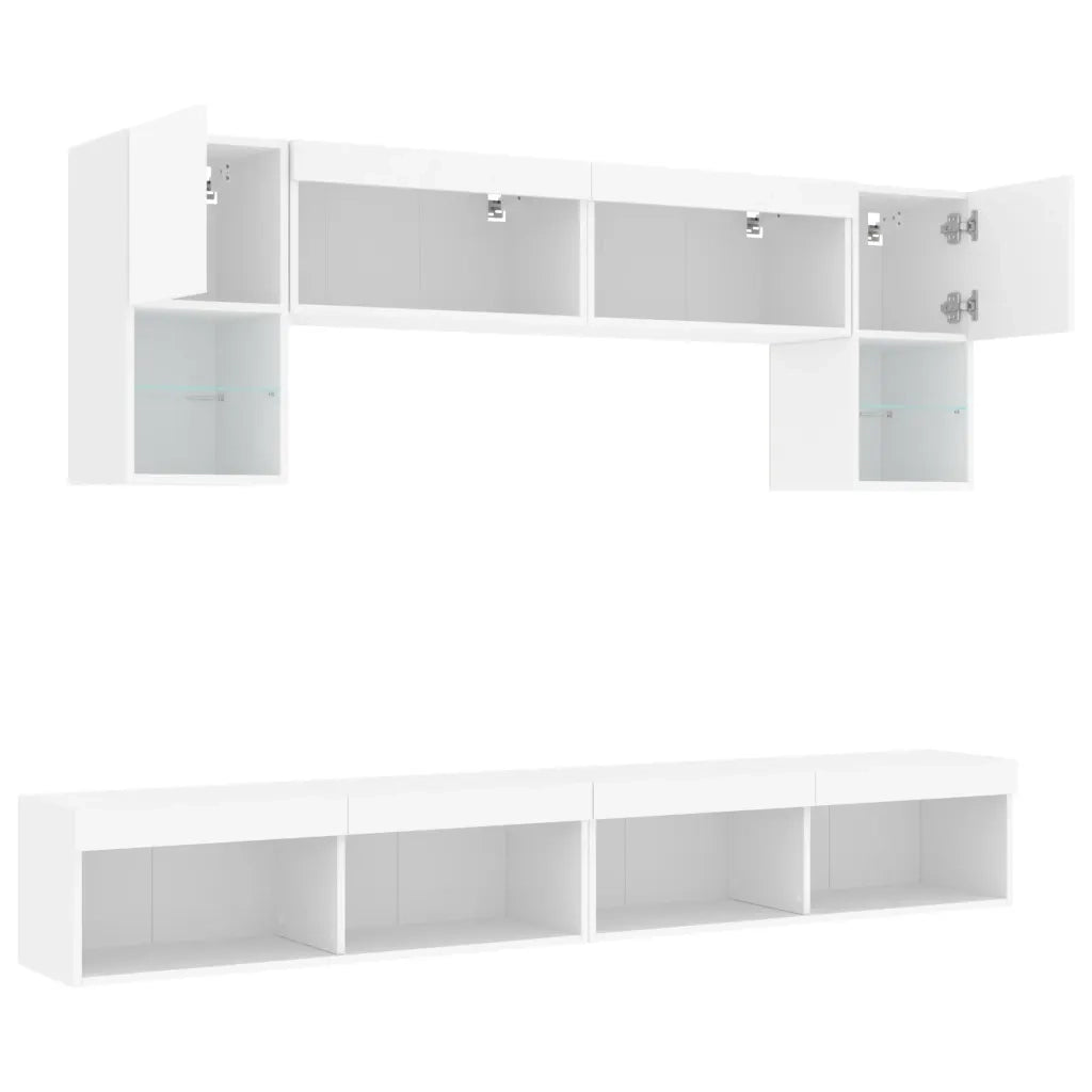 vidaXL Mobili TV a Muro con LED 6pz Bianchi in Legno Multistrato