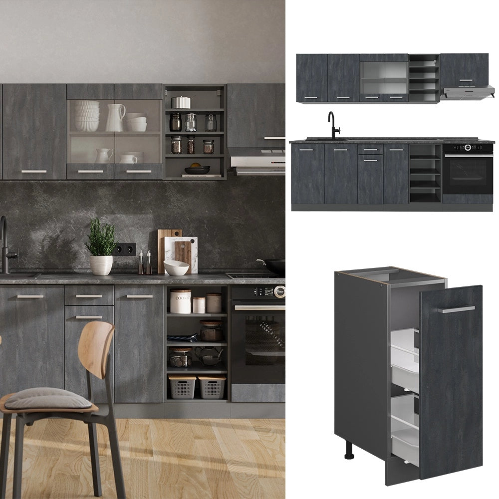 Cucina componibile R-Line Calce nera/Antracite 240 cm PL Antracite Vicco