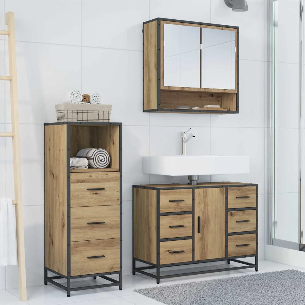 Set di mobili per il bagno 3 pz Rovere artigianale 3402495