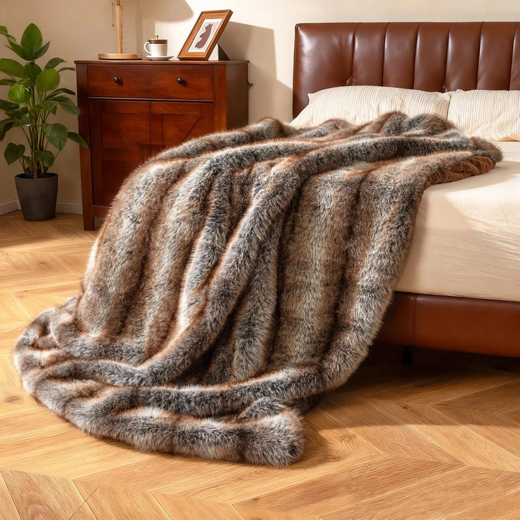 Pelosa per Letto Matrimoniale, Coperta in Pelliccia Sintetica Morbida e Soffice, Plaid di Lusso Spesso Caldo per Letto, Divano, 153 x 203 cm (153 x 203 cm,Stile 1)