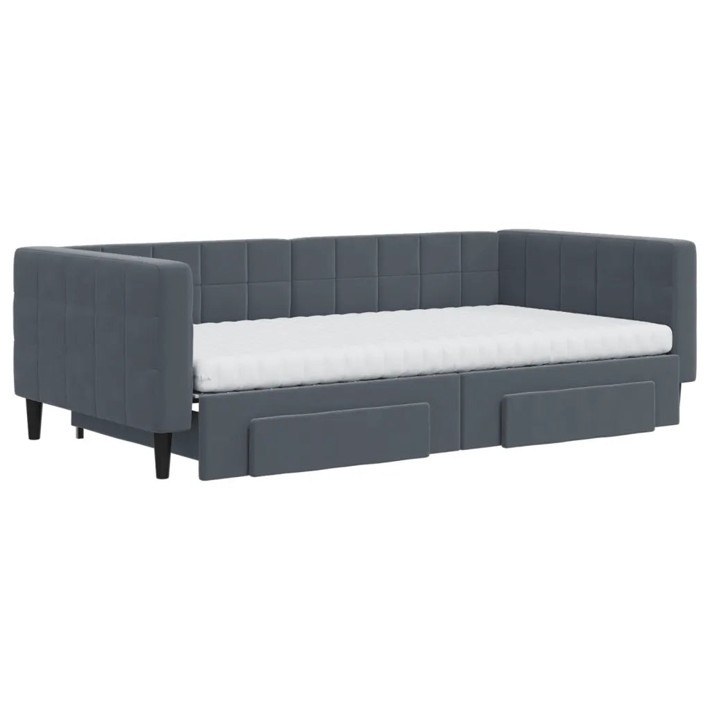 Divano Letto Estraibile Cassetti Grigio Scuro 100x200cm Velluto 3196771