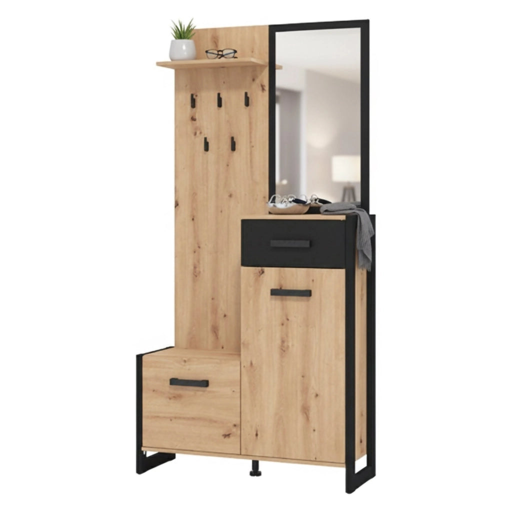 Corbetta, Mobile da Ingresso Specchio Incluso, 94.5x33.5x191h cm Marrone Rovere Nodi