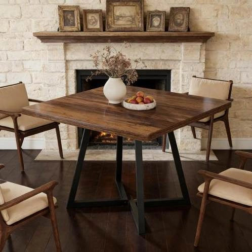Tavolo quadrato 80 cm in MDF e metallo stile industriale