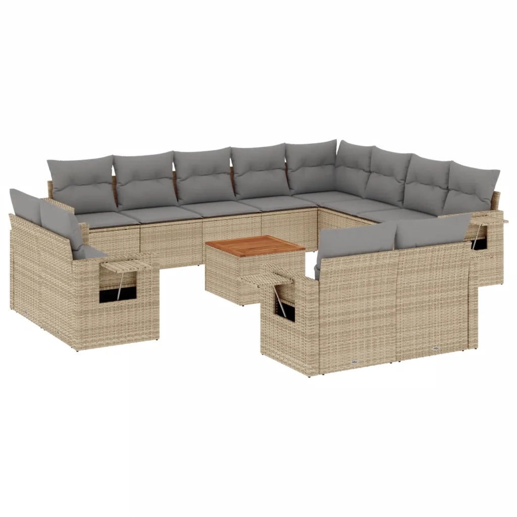 Set Divano da Giardino 13 pz con Cuscini Beige in Polyrattan
