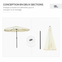 Ombrellone Inclinabile Rotondo Ø 268 cm in Tessuto Poliestere ad Alta Densità 180 g/m², Protezione Solare, Crema