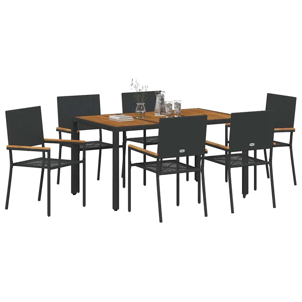Set da Pranzo per Giardino 7 pcs Nero polyrattan 3365408