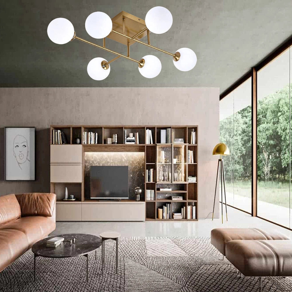 Trade Shop - Plafoniera Lampadario Da Soffitto Bronzo Minimal Struttura Metallo 6 Sfere Attacco G9 C77 -