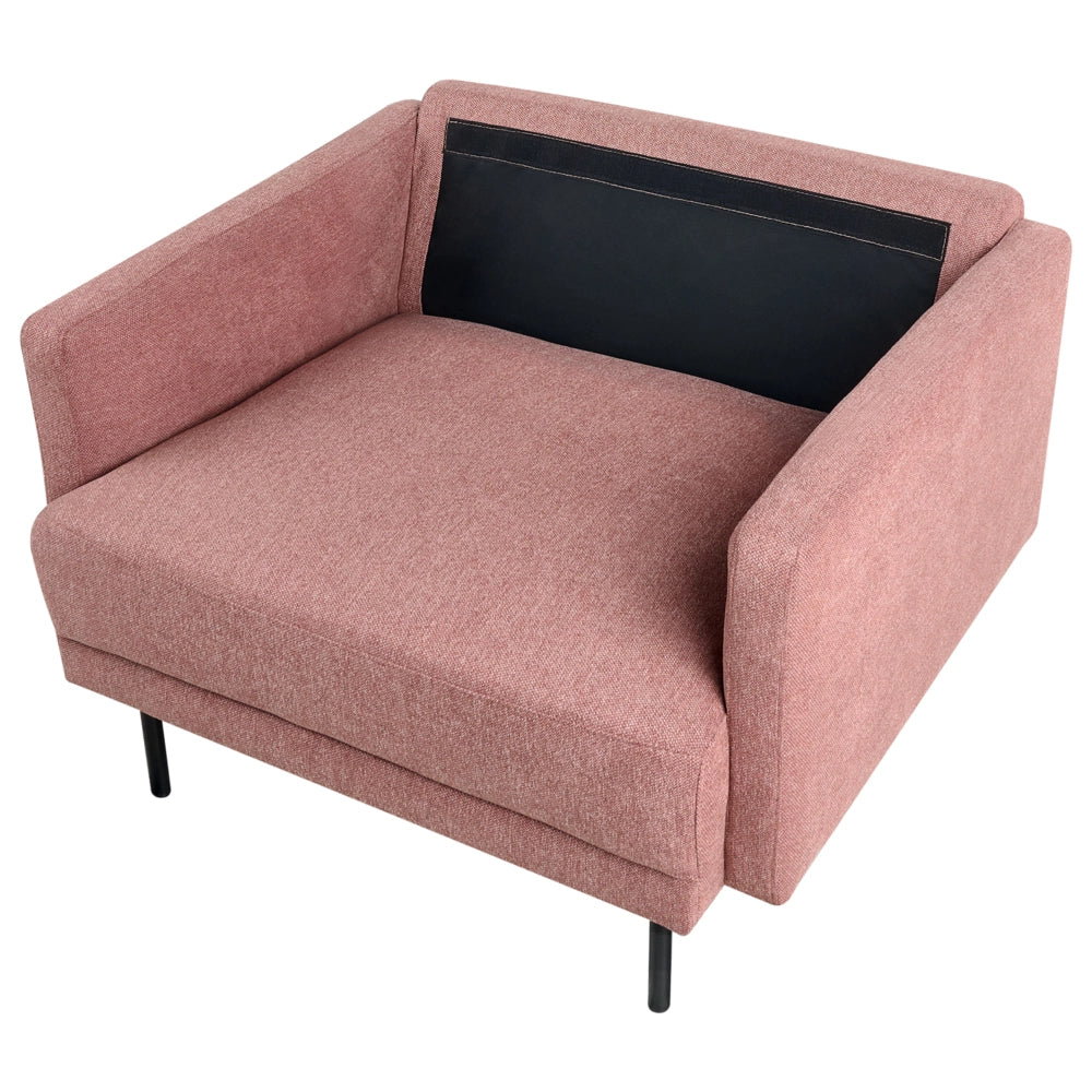 Poltrona moderna imbottita in tessuto rosa con gambe in metallo stile moderno e minimalista