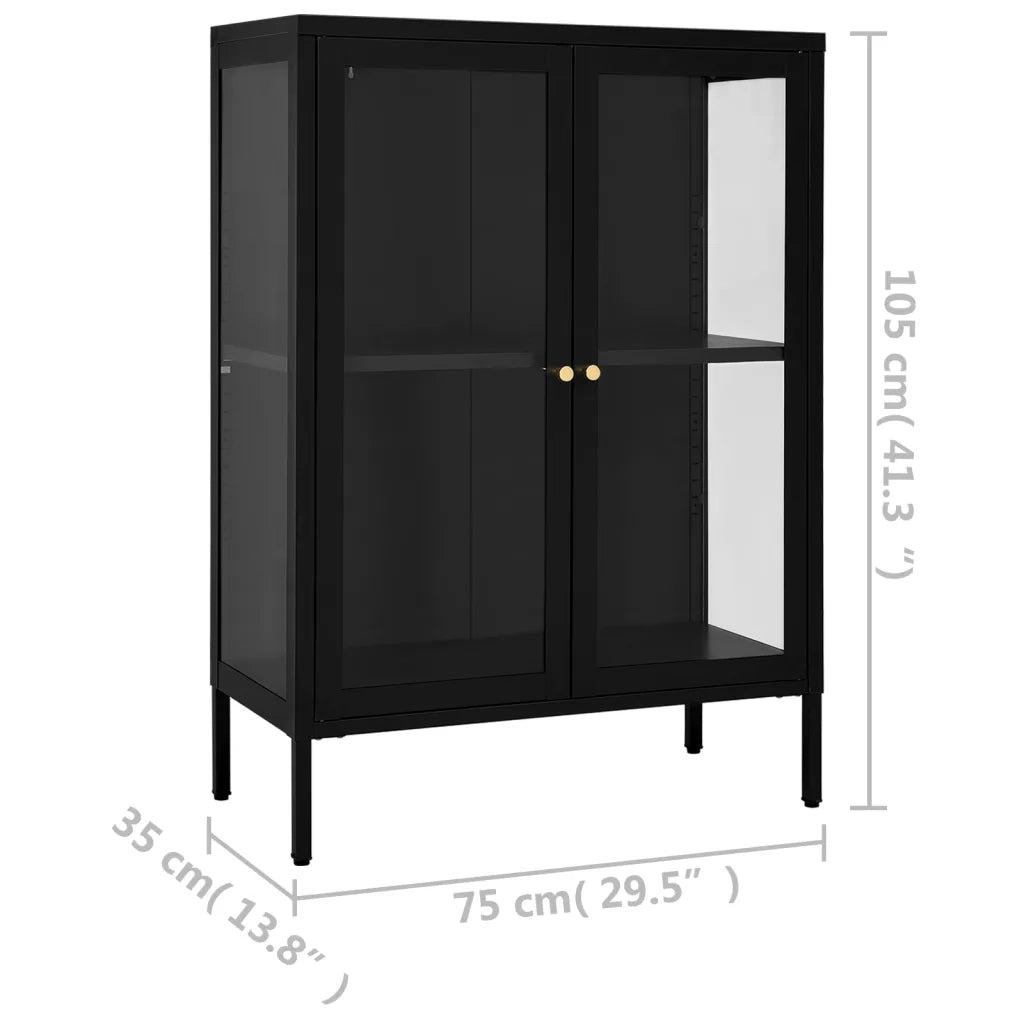 Credenza | Madia | Buffet da pranzo | Armadio da pranzo Nera 75x35x105 cm in Acciaio e Vetro