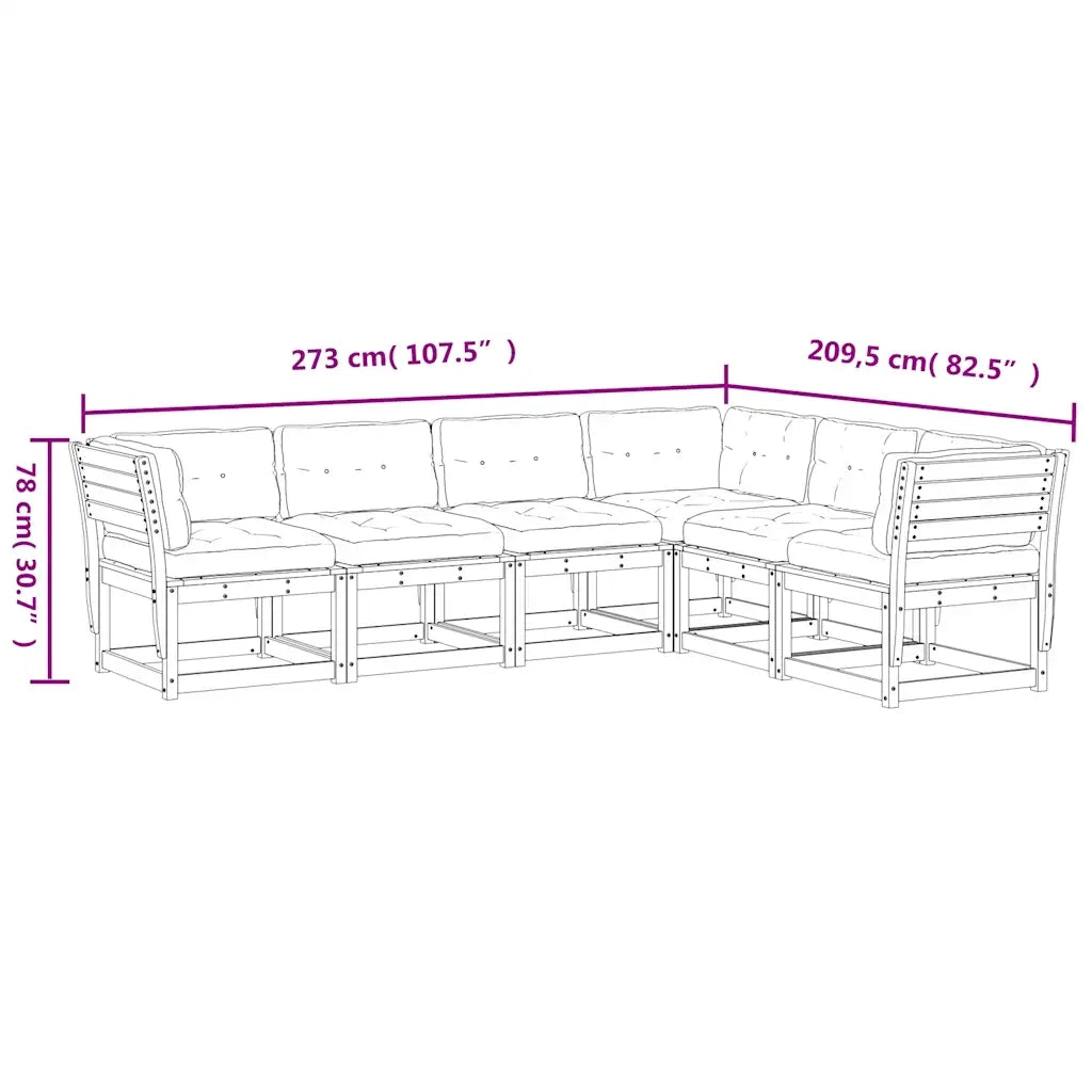 Set Divani Giardino 6 pz con Cuscini in Legno Massello di Pino 3217025