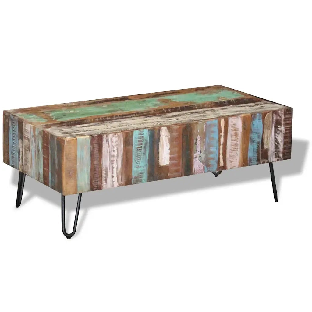 Tavolino da Salotto in Legno Massello Anticato 100x50x38 cm 243455