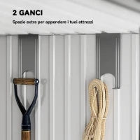 Casetta da Giardino Porta Attrezzi con 4 Finestre e 2 Ganci, in Acciaio Zincato, 195x122x181.5 cm, Grigio