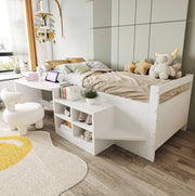 Letto multifunzione 90x200 cm bianco con scrivania e USB