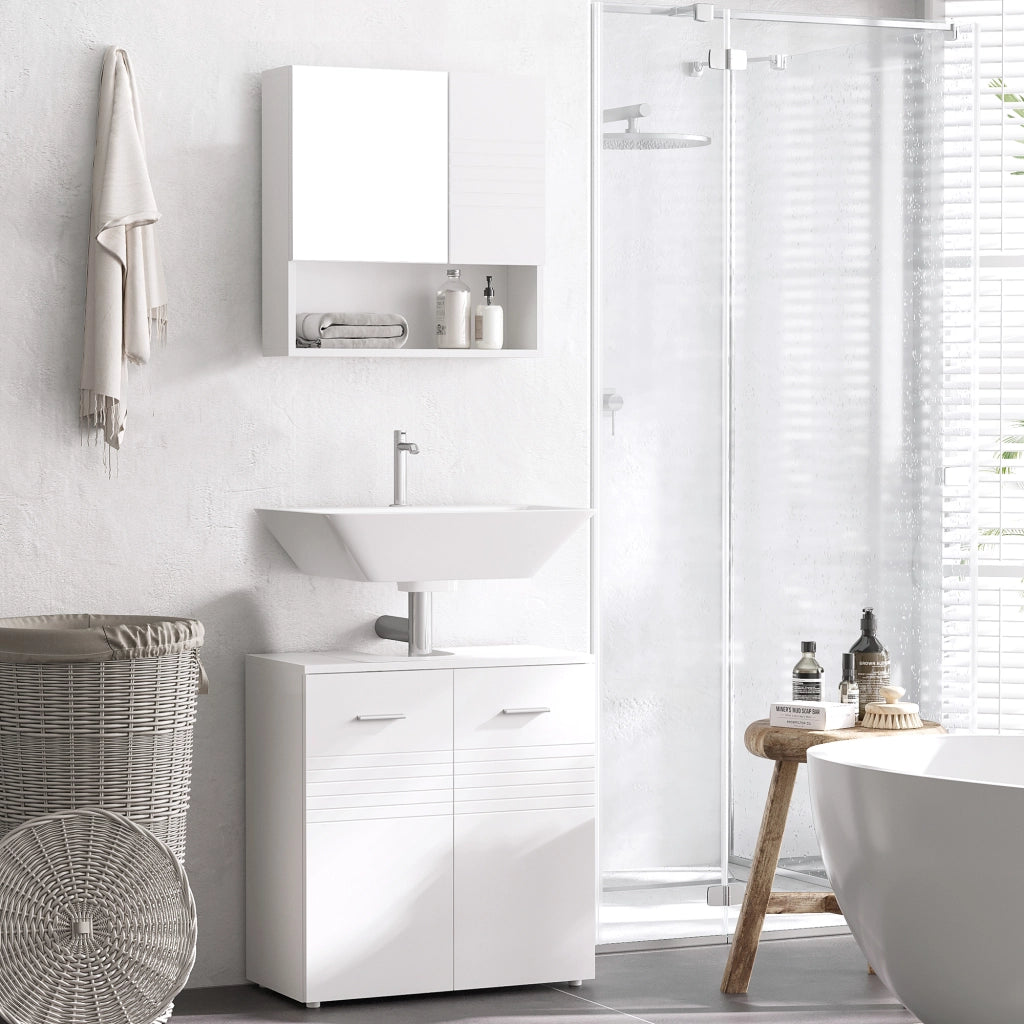 Mobile da Bagno Sottolavabo con 2 Ante e Ripiano Aggiustabile ¨C Zephmum ¨C 60x30x62,5 cm Bianco