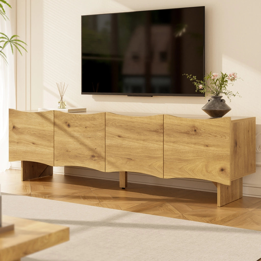 Mobile TV 155x36x47 cm con quattro porte e passacavi in truciolato naturale