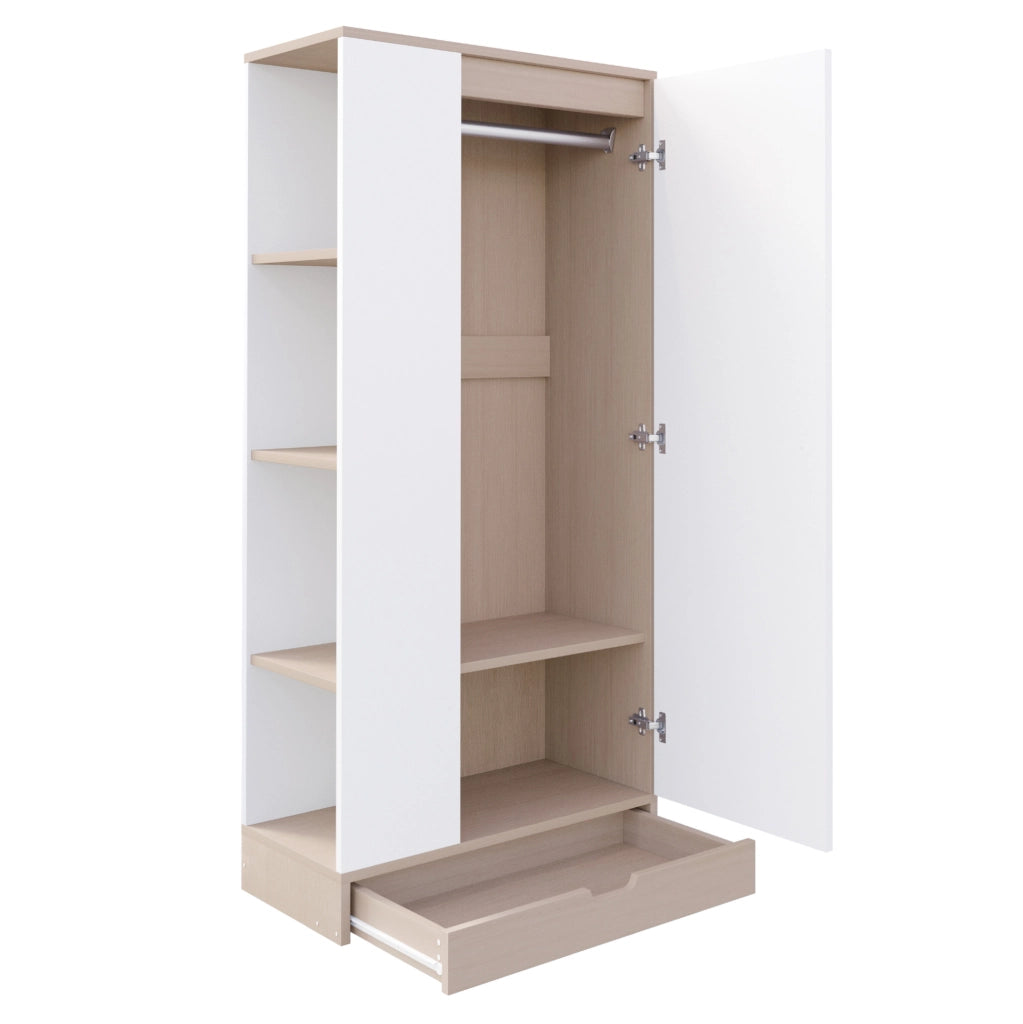 Armadio guardaroba a 1 anta 70x40x170 cm in legno naturale e bianco