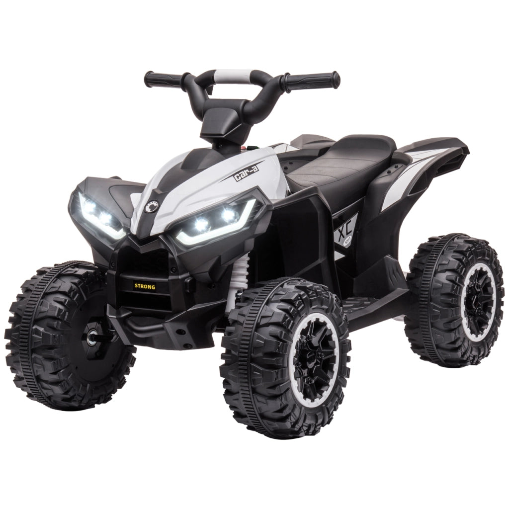 Quad per Bambini 3-5 Anni Elettrico 12V, 2 Velocit¨¤, Ruote Larghe con Clacson e Fari LED, Bianco