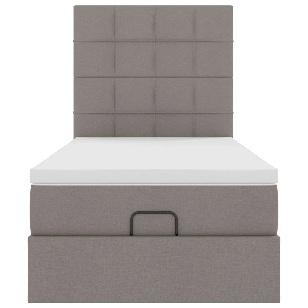 Pouf Letto con Materasso e LED Tortora 90x200 cm in Tessuto